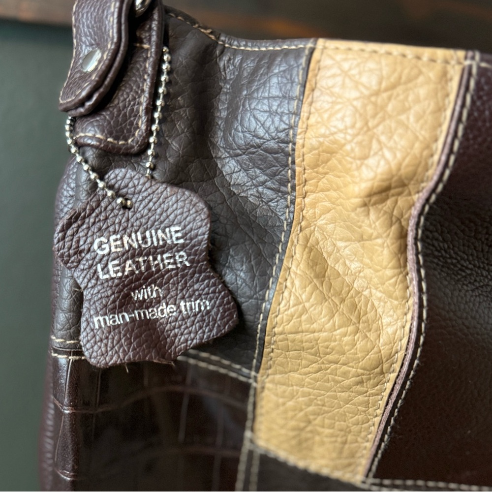 Patchwork Shoulder Bag in Dark Brown and Beige